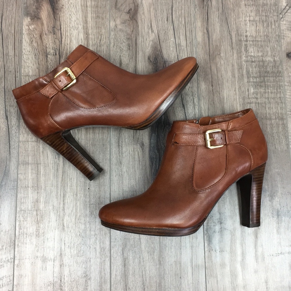 Ralph Lauren Cognac Brown Heeled Booties